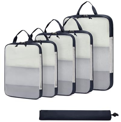 ECOHUB 6 Sets Compresión Organizador Maleta, Ultra Resistente Packing Cubes, Expandible Organizador de Equipaje, Transparente Bolsas Ropa Maleta Viaje (Azul Oscuro)