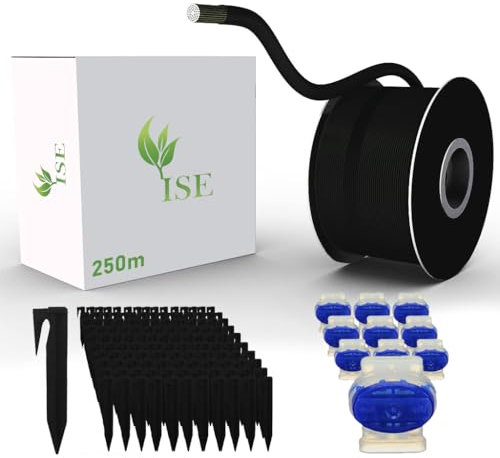 ISE 250m Begrenzungskabel + 150 Erdspieße + 10 Kabelverbinder Zubehör Set für Mähroboter Kompatibel mit vielen Modellen