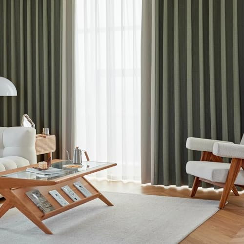 Whoiy Curtains for Patio Door 2 Piece, Chenille Solid Color Patchwork Matcha Green and Cream Blackout Curtains 84 Inch Jacquard Modern Window Drapes Curtains Room Darkening Grommet, 42W x 84L Inch