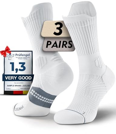 Juclise Compression Running Socks, Bamboo Viscose Coolmax Moisture-Wicking Anti-Blister Athletic Hiking Workout Gym Padded(L, Glacier White)