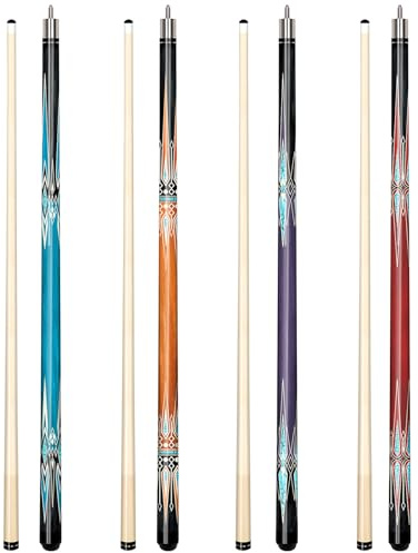 Pennpliy Pool Stick Set of 4, Pool Sticks for Adults, 4 Pool Cues Billiard Set, 58inch Billiard Cue with Maple Wood for Professional Billiard Players - 18oz, 19oz, 20oz, 21oz
