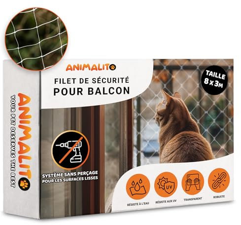 Animalito,Filet de Protection Chat,8X3,Filet Chat Balcon,Filet de Protection Chat,Filet Balcon Chat,Filet Chat Balcon,Filet Chat Transparent,Protection fenetre Chat.