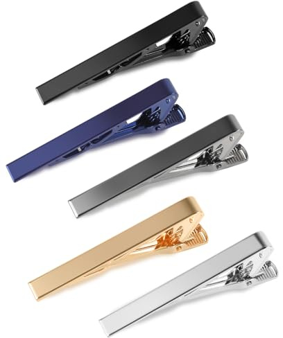 vivinin 5P Tie Clips For Men, 5 Different Classic Tie Bar, Stainless Steel Tie Clip For Business, Wedding, Anniversary, Gifts and Daily Life