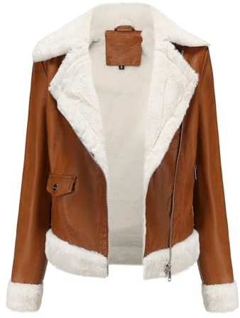 DLLDLGG Veste En Similicuir pour Femme, Blouson Aviateur Court, Manteau D'hiver En Cuir Aviateur En Peau De Mouton Avec col En Fausse Fourrure