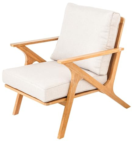 Riess Ambiente Wetterfester Gartenstuhl Comfort LINE - Natur beige - Akazie Massivholz - Loungesessel Gartensessel inkl. Kissen