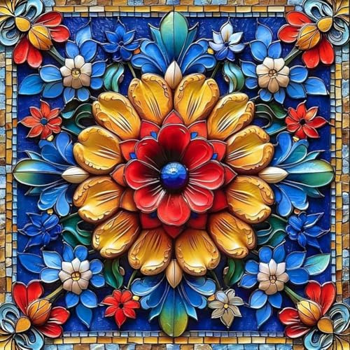 Stalente Diamond Painting Kits for Adults Mandala, 5D DIY Diamond Art Kits for Beginners Round Full Drill Diamond Painting for Home Wall Decoration Gift 12×12inch, Flower