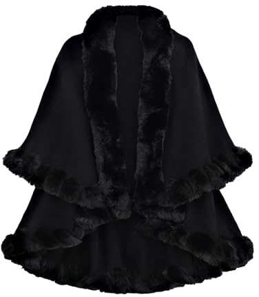 Poncho en fausse fourrure pour femme - Cape chaude tricotée avec capuche - Cardigan - Veste de mariée - Boléro pour l'hiver - Mariage - Soirée de Noël - Hiver - Bordures en fourrure chaude - Poncho
