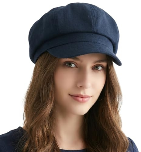 HIQIU Gorro de globo para mujer, de algodón y lino, vintage, transpirable, ligero, octogonal, para todos los días, azul marino, Talla única