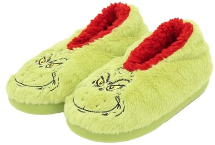 A2Z Ladies Grinch Embroidered Fluffy Slipperettes Soft Fleece Sherpa Lined Christmas Slippers Cosy Warm Anti-Slip Indoor Shoes for Women Fun Novelty Gift UK Size 4�8