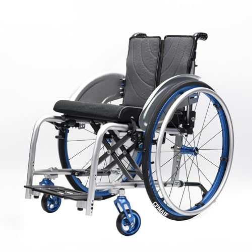 CFMAIF Rullstol, vikbar lätt, aluminium, rullstolar med självdrift, transirullstol, avtagbart fotstöd, reserullstol (blå, 42 cm/16,5 tum sits)