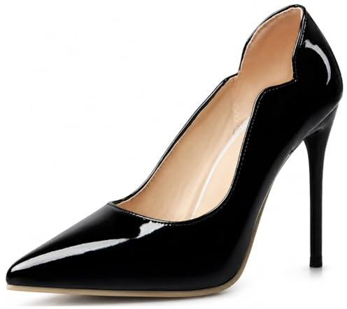 Escarpins Talons Hauts Aiguilles Stiletto 12 cm, Bout Pointu – Pumps Chaussures De Soirée (Noir Et Beige, 44)