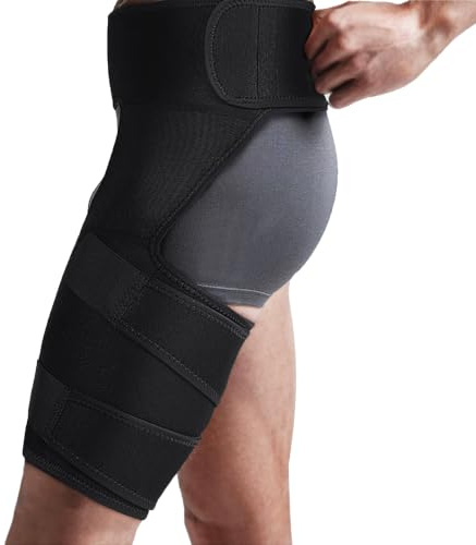 Dmrbiy Groin Wrap Negro Soporte Ajustable Transpirable Y Antideslizante Manga De Compresión De Muslo Para El Dolor De La Cadera, Asa, Isquio-Polacos, Muslo Y Nervio Ciático
