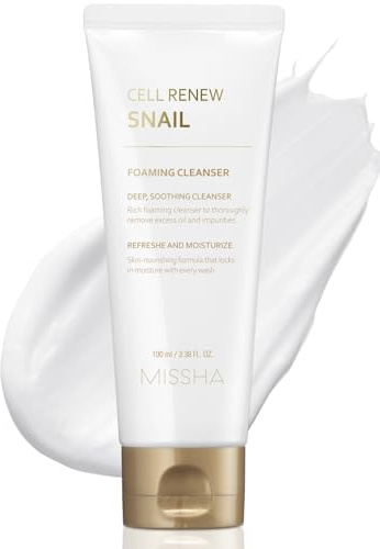 MISSHA Cell Renew Snail Foaming Cleanser 3.38 Fl Oz - Korean Skin Care Face Wash with Snail Secretion Filtrate, Deep Cleansing, Hydration Boost, Skin Elasticity, Creamy Texture, Moisture Lock