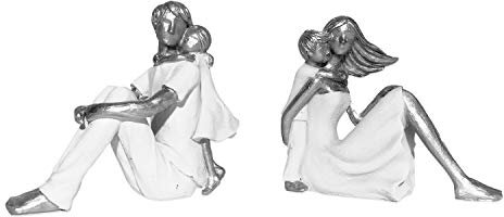 PiWear 2er Set Dekofiguren weiß modern Familie mit Kind Skulptur