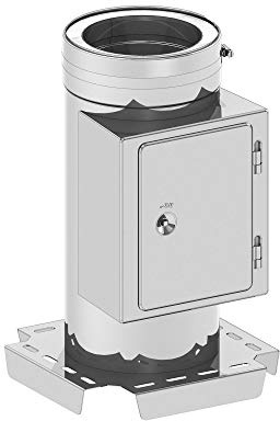 H&M New Line Edelstahlschornstein Schornstein Einzelteil doppelwandig Grundplatte mit eckiger Reinigungstür Ø150mm Innendurchmesser 25mm Isolierung für Wand und Boden Montage