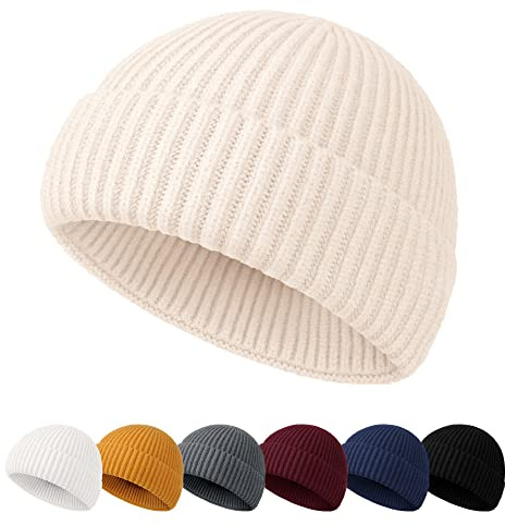 NEOLA Beanie Hat Men - Fisherman Beanie Trawler Beanie Knitted Cuffed Winter Hat Skullcap Gifts for Men UK Beige