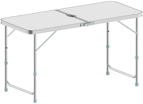 ZENO Folding Table 4FT 1.2M | Camping Table | Adjustable & Portable Folding Tables Great for Garden, Picnic, Party, BBQ, Office | Aluminium Camping Tables That Fold Up With Parasol Hole