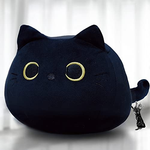 Kyduu Peluche Cuscino Arredo, Kawaii Gatto Sdraiato Peluche Giocattoli Bambola Giocattolo, Gatto Cartone Animato Cuscino Decorativo, Peluche Ripiene Nero(400g)