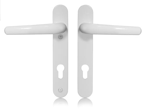 XFORT Poignée de porte en blanc Uros (PZ 92mm, 112mm de distance entre les trous de vis, 209mm en tout) Plaque arrière courte en aluminium, poignée de porte avant en UPVC