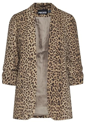 PIECES Womens Pcbosella 3/4 Printed Noos Blazer, Natural/AOP: Leo, XL UK