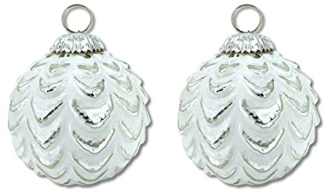 Glas Weihnachtskugel weiß Silber - B - 2 Stück 8,5 x 10cm Deko-Kugel Christbaumschmuck glänzend