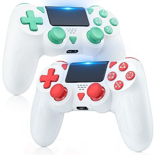 Lapezei Kabelloser Controller für P4, Game-Controller-Joystick, kompatibel mit P4/Pro/Slim/PC mit Turbo und 3,5-mm-Audio-Buchse/Touch-Pad, Weiß, Rot und Weiß, Grün, 2 Stück