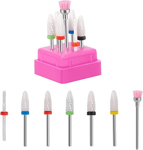 CGBE 7 Pezzi Punte Fresa Unghie Ceramica, 3/32 Pollici Punta da Trapano per Unghie Professionale Rimozione Gel, Acrilico, Cuticola, Strumenti per Manicure e Pedicure