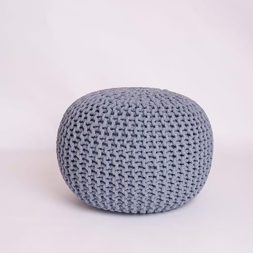 EXQUIZIT HOME® Knitted Round Pouffe Foot Stool Ottoman – Large 100% Cotton Chunky Hand-Knit Pouf with Polystyrene Beads Filling – Soft & Comfortable Footrest and Occasional Seating, 50cm (Charcoal)