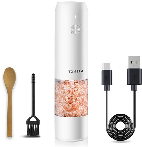 Macina sale e pepe elettrico con meccanismo regolabile in ceramica, ricaricabile USB, macinasale e pepe, macinaspezie elettrico, con luce LED, in acciaio inox di alta qualità