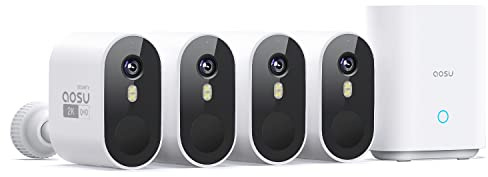 aosu Security Cameras Outdoor Wireless, 4-Cam-Kit, 166° Ultra-Wide-Angle, Battery Powered, No Subscription Required, Home Security Cameras System with 2K Color Night Vision, Spotlight, Motion Alert