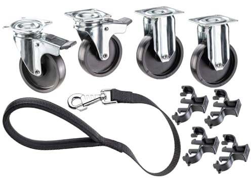 Ferplast Räder für mittelgroßen und großen Hundetransportbox CLIPPER, Set mit 2 schwenkbaren Rädern mit Bremse und 2 festen Rädern für starre Hundetransporter, inklusive Leinengriff