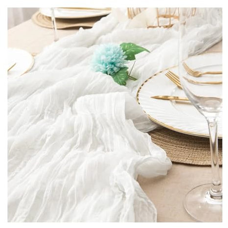 Runner da tavola in garza 10PCS Gauze Table Runner Wedding Semi-Sheer Vintage Cheesecloth Dining Party Christmas Banquet Arches Cake Table Decor Lavabile Tablerunner(White,10PCS 50X50cm Napkin)
