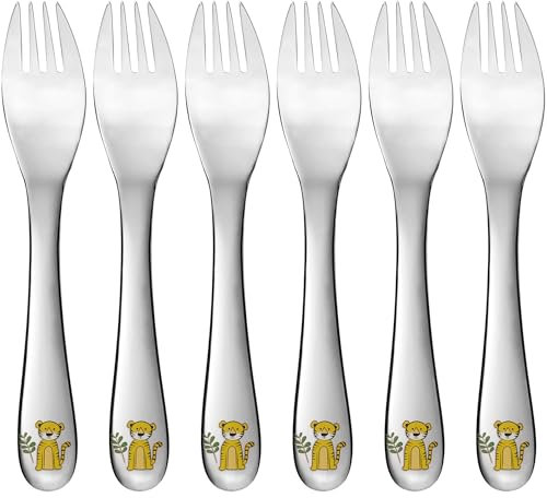 GRÄWE Kindergabel 16 cm, 6-teilig, Edelstahl, kleine Gabel, mit Dschungel-Tiermotiven, kindgerecht, für Jungen und Mädchen, Geschenkidee für Kinder, Motiv Tiger