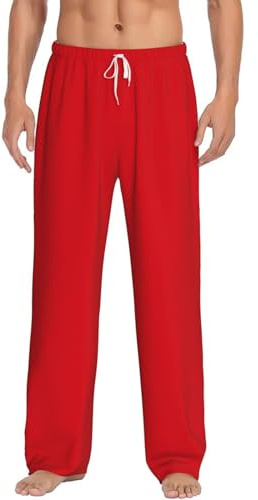 Pantalon de pyjama pour homme de couleur unie rouge - Pantalon de détente léger et confortable avec poches - Pantalon de nuit noir (S-3XL)