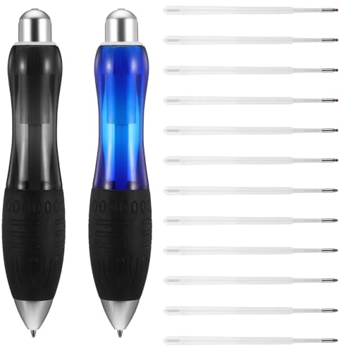 Wanmu 14 Stück Große Dicke Kugelschreiber, Breiter Griff mit Seil, Ergonomischer Stift für Tremor, Arthritis, Parkinson, Behinderung (2 Stifte + 6 Blaue Nachfüllungen + 6 Schwarze Nachfüllungen)