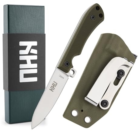KHU Couteau de cou Couteau à lame fixe EDC survie Camping bushcraft - Acier 440C G10 poignée, Outdoor Camping - Avec étui Kydex (Vert - 25A-New)