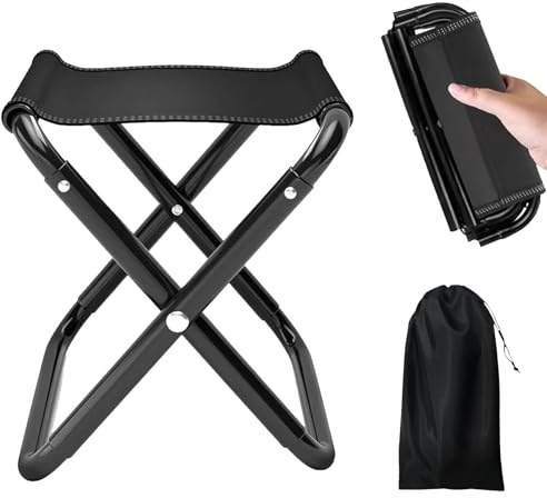 HANGGON Sgabello Pieghevole Portatile, 30cm Sgabelli Pieghevoli Campeggio con Borsa Portaoggetti, Sgabello da Pesca Pieghevole, Resistente 100kg, per Viaggi, Escursioni, Picnic, Campeggio, Pesca