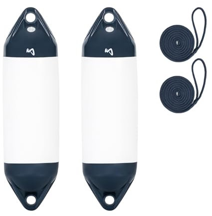 Mesle Bootsfender Ultra 2er Set mit Leine, ø 11.5 cm | 40.5 cm lang, Langfender aufblasbar, Bootsfender, Fender Schiff Yacht Schlauchboot
