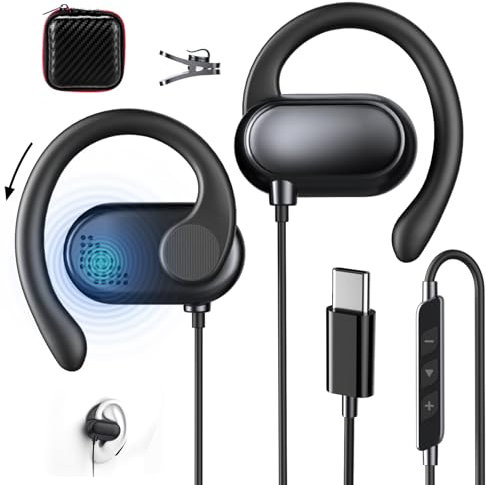 Auriculares abiertos ajustables con micrófono y control de volumen USB C auriculares con cable para Samsung Galaxy S25 S24 S23 A56 A16 iPhone 17 Air 16 Pro 15 píxeles 9 auriculares para oficina