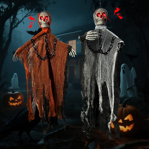 2 Pièces halloween Décoration Extérieure Squelette, Sorcière Suspens, Yeux Brillants et Des Cris, Pour Yard, Intérieur, Jardin, Terrasse, Porte