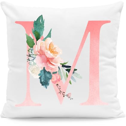 VLYX Federe Cuscino Rosa, Copricuscino Decorativo Quadrato con Lettera per Divano, Sedia Camera da Letto, Arredo Casa, 45x45 cm (M)