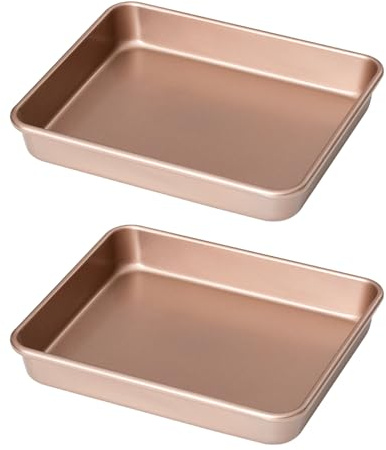2 bandejas para hornear de 13 pulgadas, rectangular, oro rosa, brownie, para lasaña, 38 x 28 x 7 cm, antiadherente, inoxidable, fácil de limpiar, saludable, apto para lavavajillas