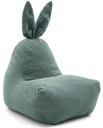 Gutekissen® Sitzsack Kinder mit Hasenohren (75x70x90cm) - Sitzsäcke fürs Kinderzimmer - Kindersitzsack mit Füllung - Montessori Bean Bag Möbel (Grün)