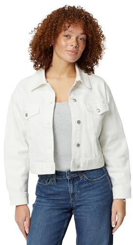 Amazon Essentials Women's Low Stretch Relaxed-Fit Cropped Denim Jacket, White, Medium