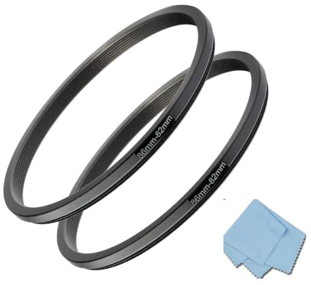 86 mm-82 mm nedåtgående ring (86 mm objektiv till 82 mm filter), kameralinsfilter nedåtgående ring lins omvandlare tillbehör 2-pack
