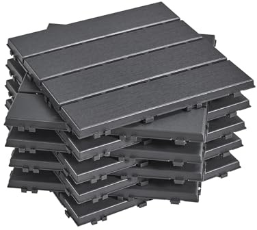 Sobuy 35 Stück Balkon Bodenbelag Klicksystem Wetterfest Terrassenfliesen für Balkon und Terrasse Terrassenplatten Außenbereich Anti-Rutsch Grau 30,5x2x30,5 cm SDA15-HG