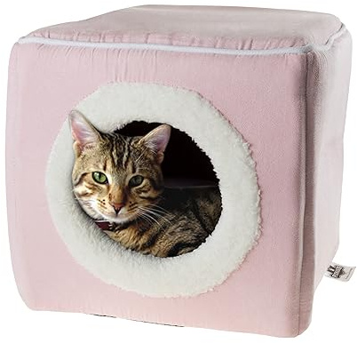 Cat House - Indoor Bed with Removable Foam Cushion - Cat Cave for Puppies, Rabbits, Guinea Pigs, Hedgehogs, and Other Small Animals by PETMAKER (Pink)
