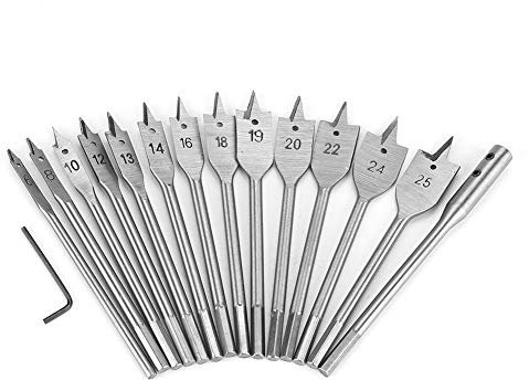 YWBL-WH 15 Pezzi Set Punte Trapano Piatte per Lavorazione Legno Dimensioni 6-25mm per Falegnameria e Fai da Te