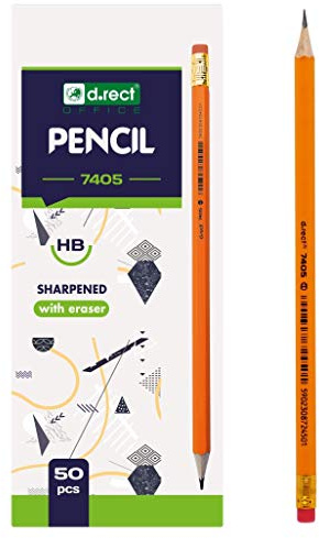D.RECT Träpennor HB 50 stycken – blyertspennor med suddgummi – blyertspenna trä perfekt för att skriva och rita på alla ytor, orange