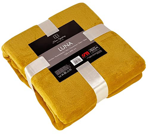 Euromat Flanell Mikrofaserdecke Kuscheldecke Decke Bettüberwurf 150x200 cm (Senfgelb)
